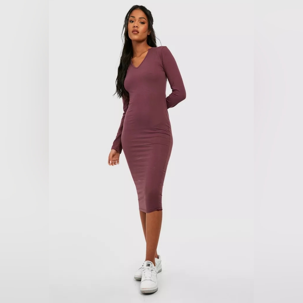 Tall BASIC COTTON BLEND NOTCH LONG Sleeves BODYCON Dress Small